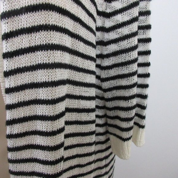 AB Studio Open Front Cardigan Sweater Sz Large Black & White Stripes Short Sleev - Picture 2 of 7